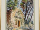 une image représentant une peinture d'une vieille église dans les bois
