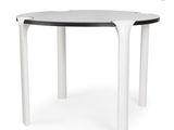 the table is white and has a black top and legs