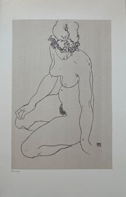 Egon Schiele - Kneeling Female Nude, Timing to right