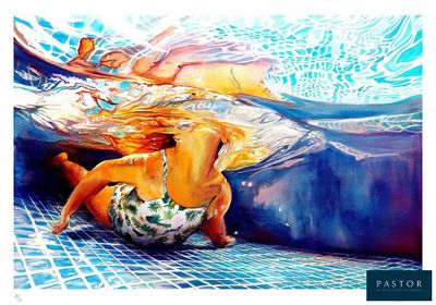 un tableau représentant un homme et une femme dans une piscine