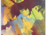 peinture abstraite représentant un cheval galopant dans un champ de fleurs jaunes