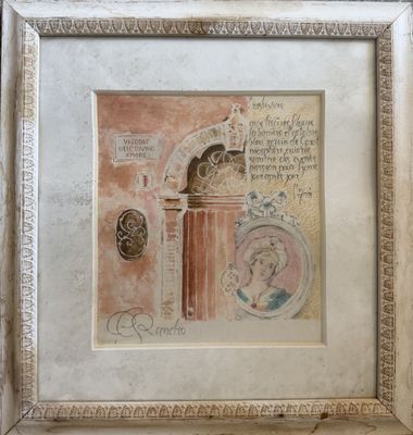 painting of a cat sitting on top of a table next to a clock