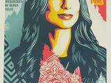 une affiche représentant une femme aux cheveux longs avec une fleur sur la poitrine