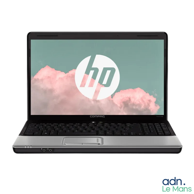 ordinateur portable avec le logo HP sur l'écran et un nuage en arrière-plan