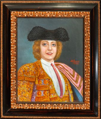 un tableau représentant un homme vêtu d'une veste jaune et d'un chapeau noir