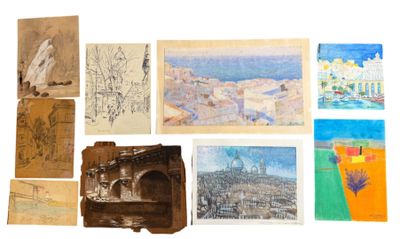 many pictures of different types of art on a white surface