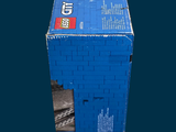 a blue box that has a picture of a building inside of it