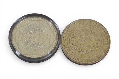 2 pièces argent : - 1 pc 100 francs "Panthéon" ; - Photo 1
