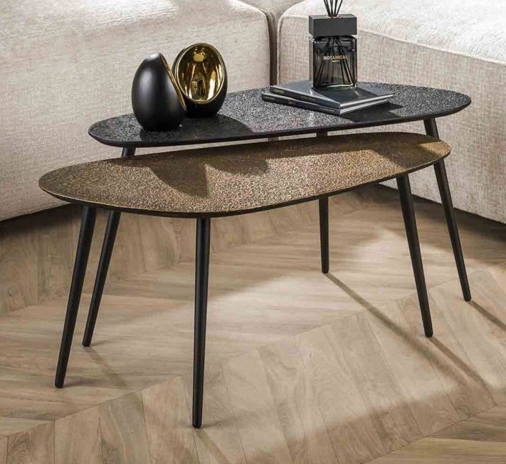 Lot de 2 tables basses galets, en bois et plateau couleur mé…