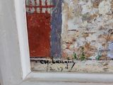 a painting of a cat sitting on a window sill