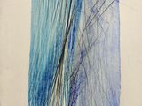 painting of blue and black lines on a white paper with a black frame