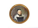portrait of a woman in a black dress in a gold frame