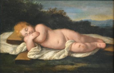 une image représentant un tableau où l'on voit un bébé endormi sur une couverture