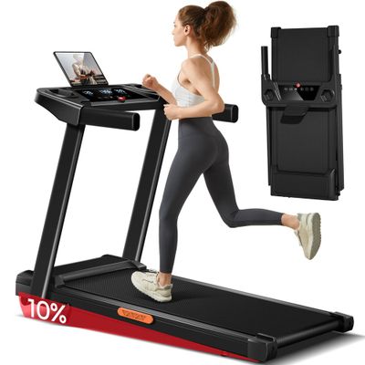 a woman running on a tread machine with a laptop