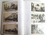 an open book with pictures of buildings and trees on it