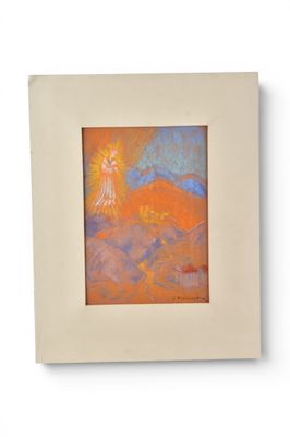 an image of a picture of a painting of a person in the sky