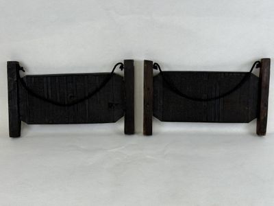 pair of antique wooden wall mounted planters with rope handles