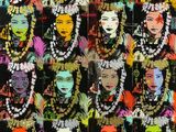 an image of a painting of many different faces on a black background