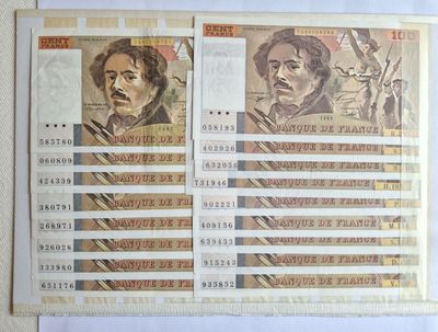 100 francs Delacroix , 17 ex de 1978 à 1995, 2ex SPL , le re…