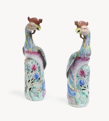 pair of chinese porcelain vases of peacocks with flowers