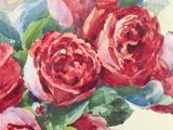 a painting of a bunch of red roses in a vase