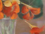 a painting of flowers in a vase on a table