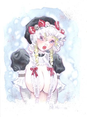 un dessin représentant une femme en robe et avec un chapeau