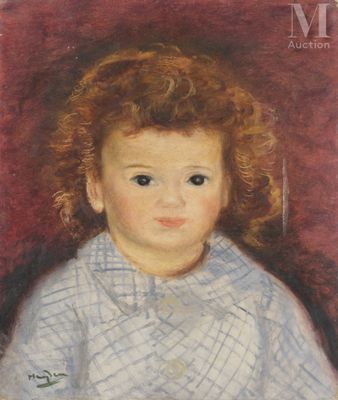 painting of a little girl in a blue shirt sitting on a chair