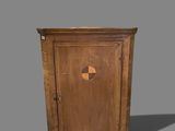 an image of a wooden cabinet with a hole in the door
