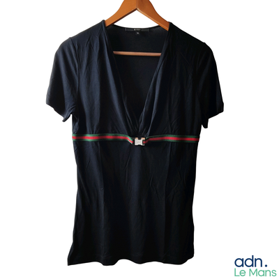 GUCCI – Tee-shirt fluide en modal noir avec bande en tissu b…