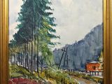 an image of a painting of a house in the woods