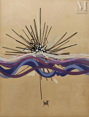 an image of a painting of a sun on top of a body of water