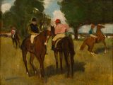 une peinture représentant un groupe de personnes à cheval
