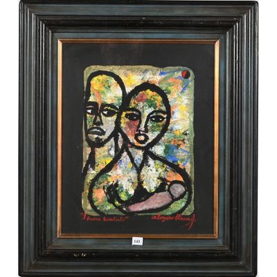 une image représentant un tableau où figurent une femme et un homme, dans un cadre noir