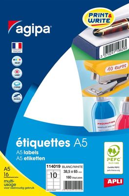 AGIPA - Étiquettes multi-usage A5 - 38,5x65mm - 160 étiquett…