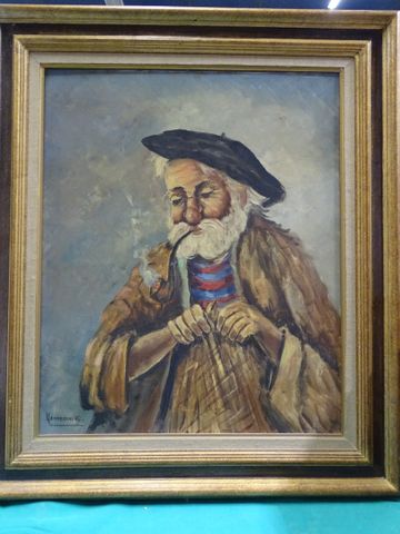 Hannedouche « fumeur de pipe ». Huile sur toile. Signée