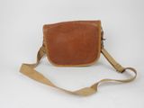 an image of a small brown leather bag on a white background