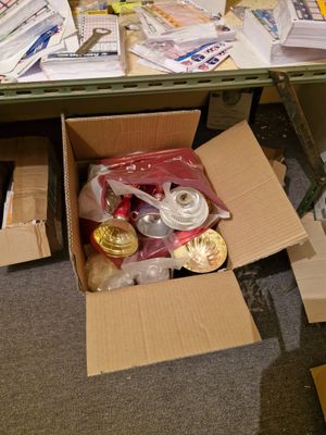 a box full of assorted items on the floor