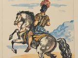 tableau représentant un homme à cheval avec une femme sur le dos