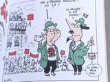 a book with a picture of a political cartoon on it