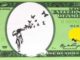 a green one hundred dollar bill with a picture of a man riding a bike