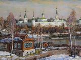 painting of a painting of a view of a city in the winter