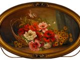 une peinture de fleurs dans un panier sur une table