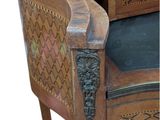 a wooden desk with a drawer on top of it