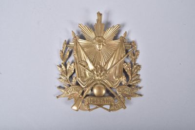 une médaille d'or ornée d'une étoile, posée sur un fond blanc