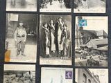 several old black and white photographs of people and buildings