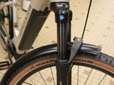 a close up of a bicycle parked in a store