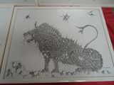une photo d'un dessin représentant un chat posé sur une table
