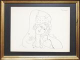 l'image d'un dessin représentant une femme avec un chapeau