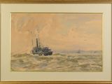 a picture of a painting of a boat in the water